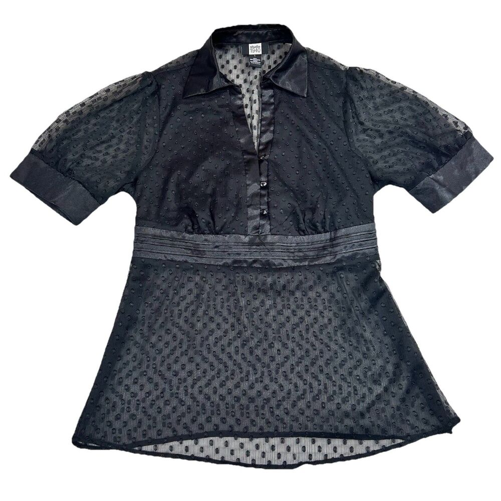 Vintage Studio 1940 Sheer Top Blouse Black Large 90’s Grunge Fairy Whimsical